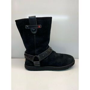 UGG Australia Heart Moto 1009386 Black Suede Sheepskin Boots Girls Sz 5